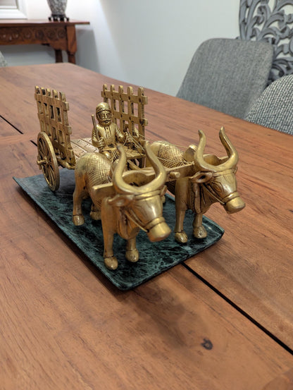 5" Handcrafted Brass Bullock Cart – Indian Traditional Miniature Décor