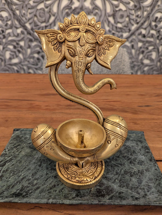 Handcrafted Brass Ganesha Diya – Traditional Indian Oil Lamp | Hindu Pooja Decor | Auspicious Gift - No Base and Candle Included