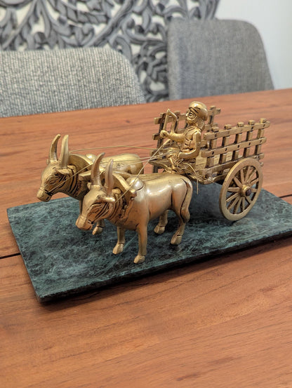 4" Handcrafted Brass Bullock Cart – Indian Traditional Miniature Décor