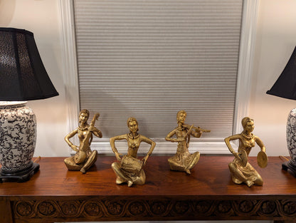 Handcrafted Brass Musician Figurines (Set of 4) – Traditional Indian Folk Art | Cultural Home Decor | Artistic Collectible
