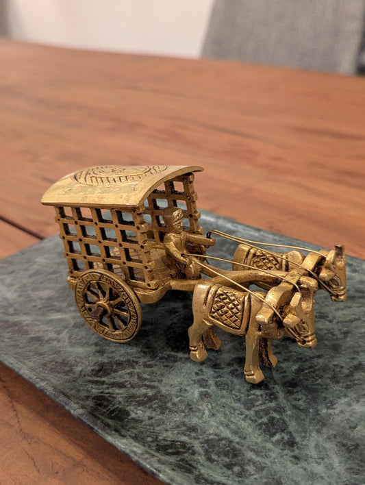 Handcrafted Brass Bullock Cart – Vintage Indian Miniature Décor | Traditional Ox Cart Model | Collectible Gift