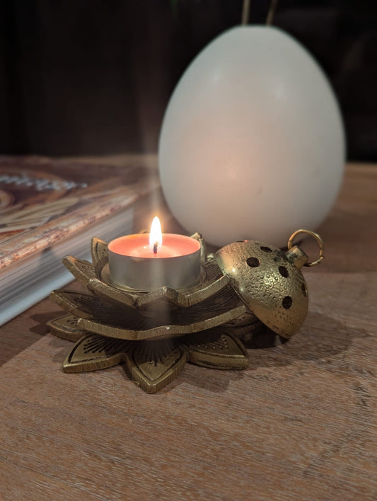2.5" Serene Lotus Flower Incense Burner - Handcrafted Indian Brass